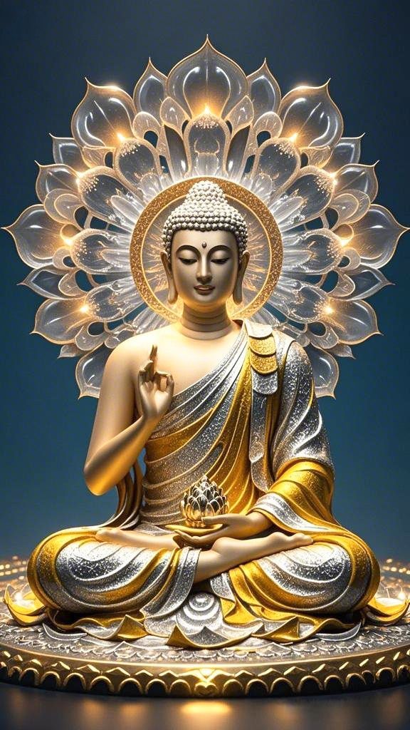 Buddha in lotus position radiates peace