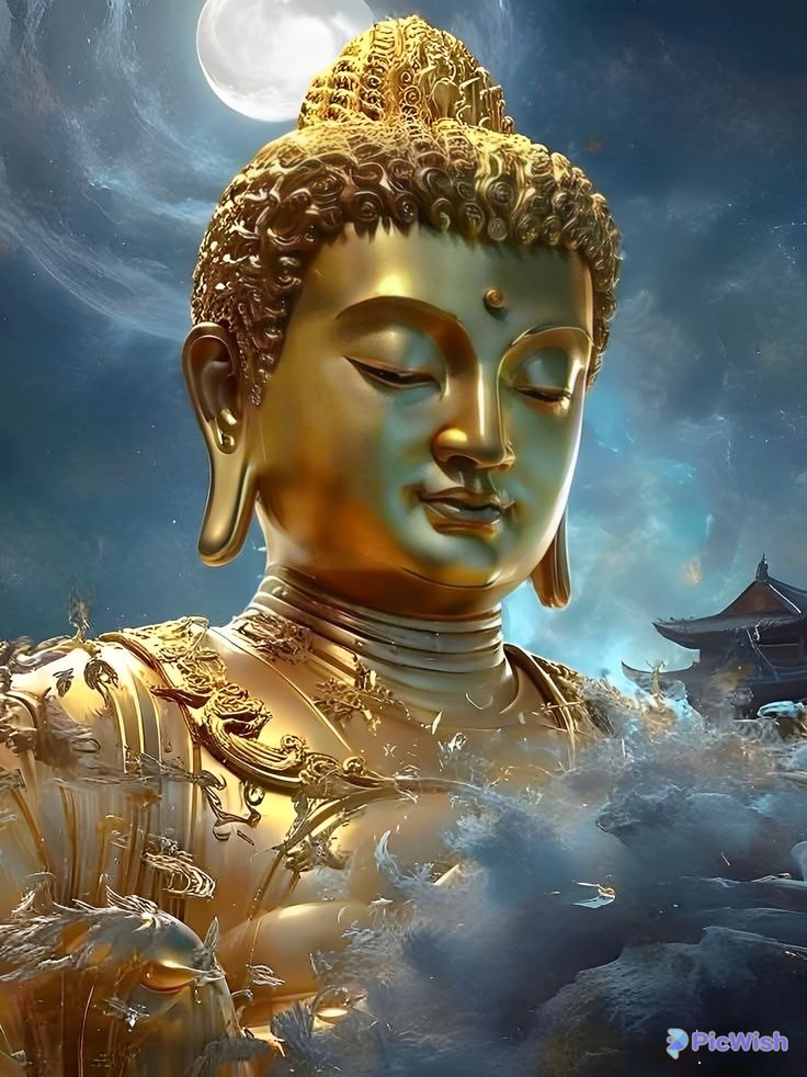 Golden Buddha serene peaceful meditation wallpaper