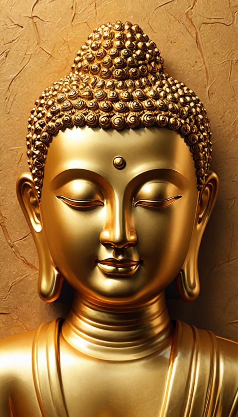 Golden Buddha serene face close-up