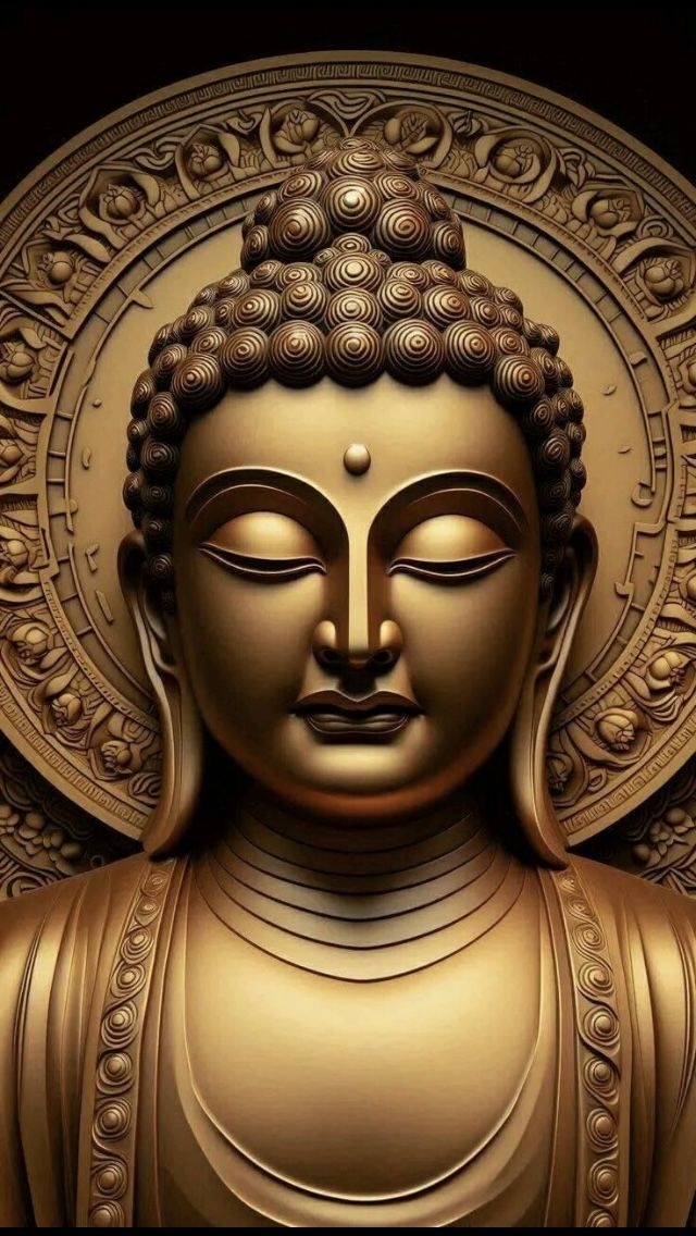 Golden Buddha portrait, peaceful expression