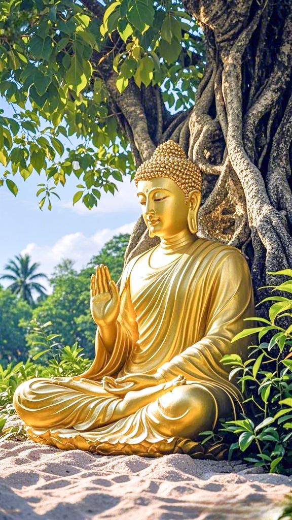 Buddha meditating under Bodhi tree.