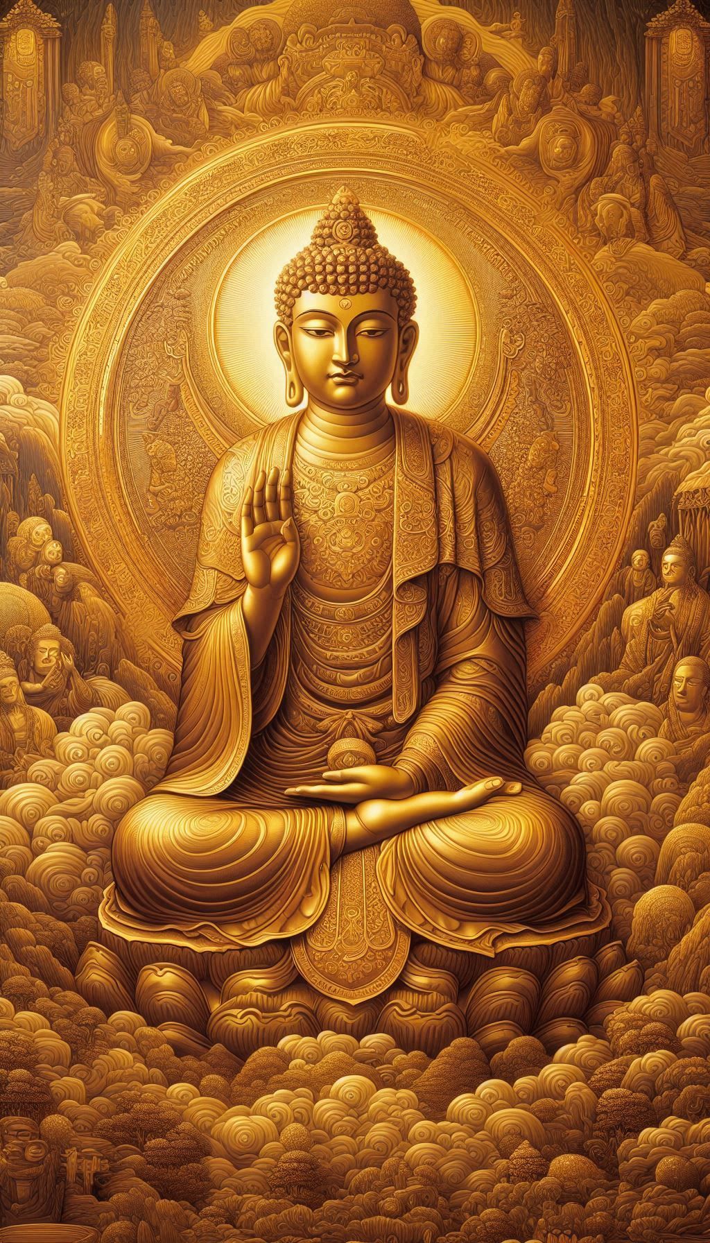 Golden Buddha in meditative pose.
