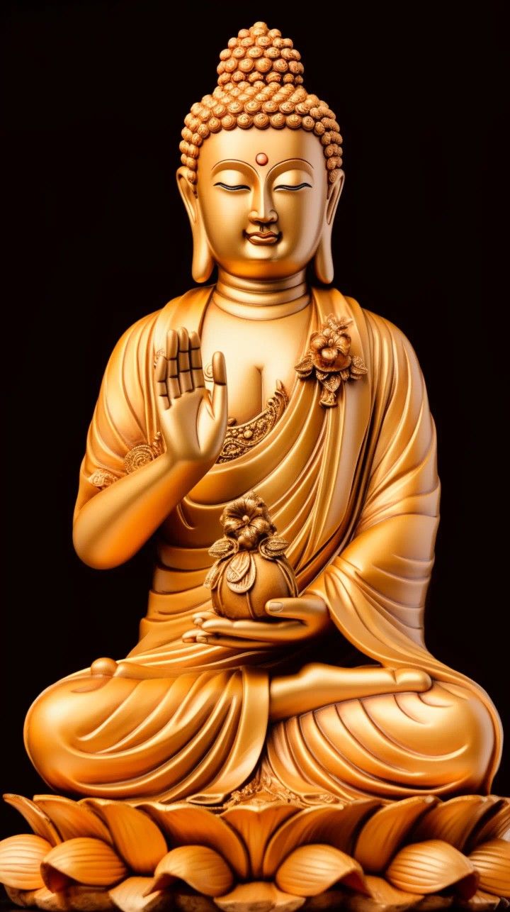 Golden Buddha statue seated in lotus