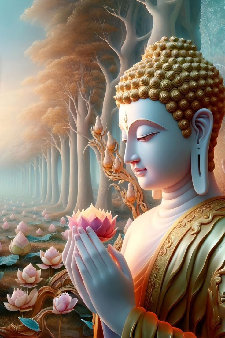 Buddha meditating with a lotus flower