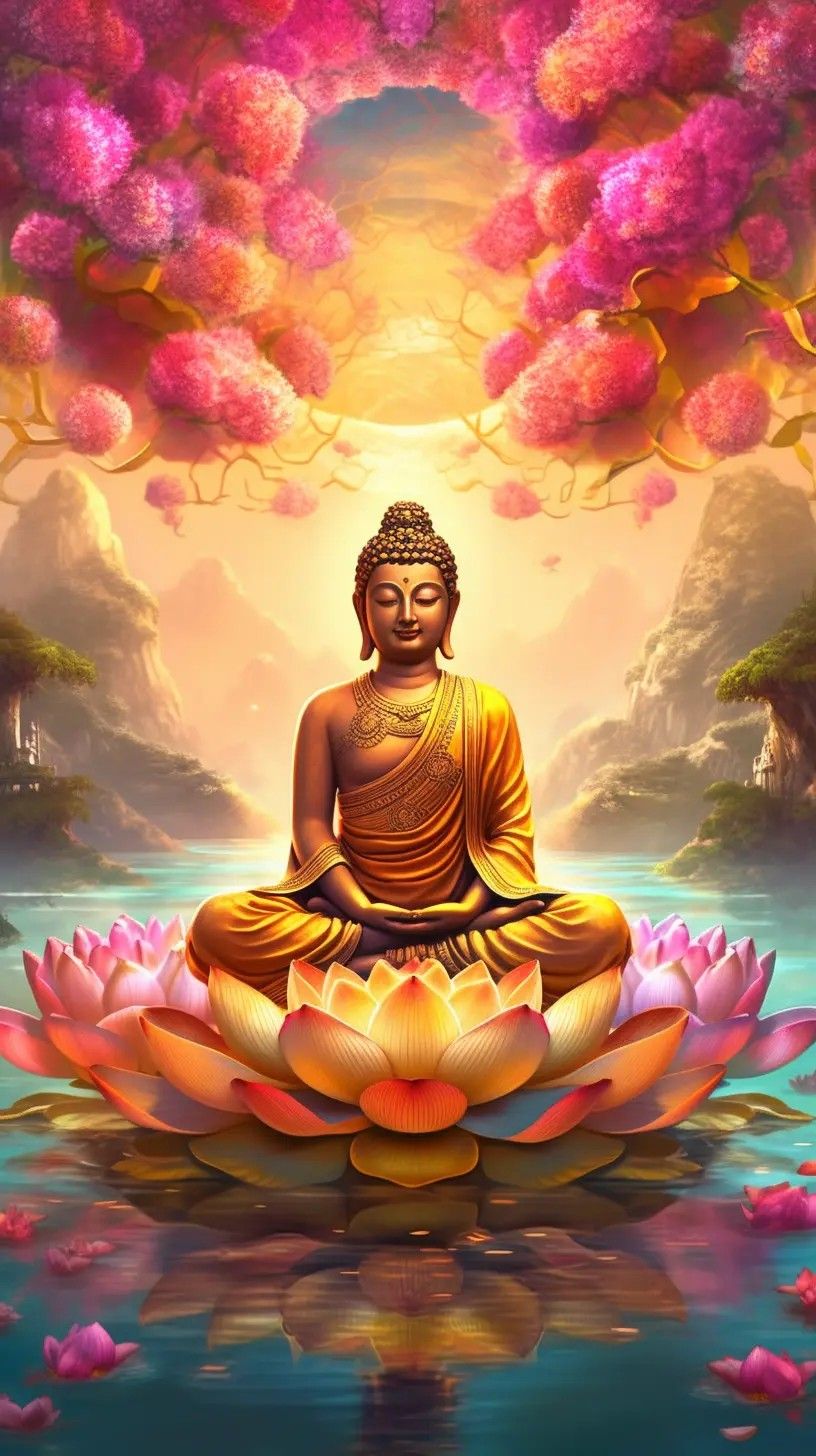 Buddha meditating on lotus flower