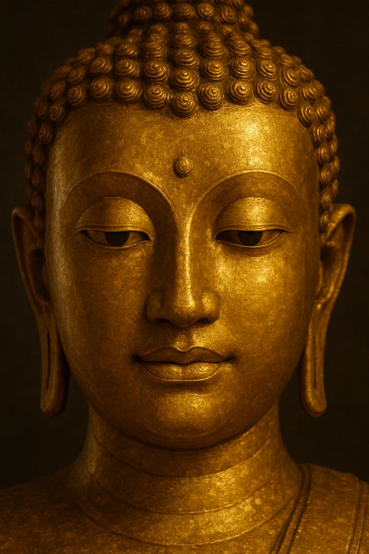 Golden Buddha face radiates serenity