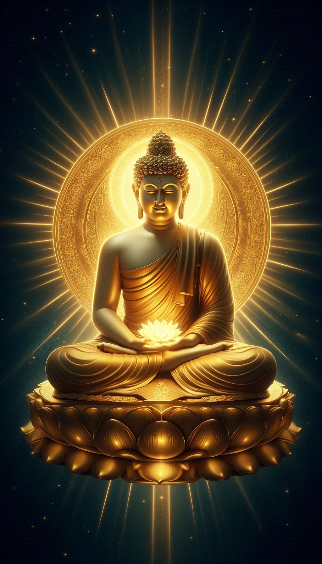 Golden Buddha meditating in lotus pose