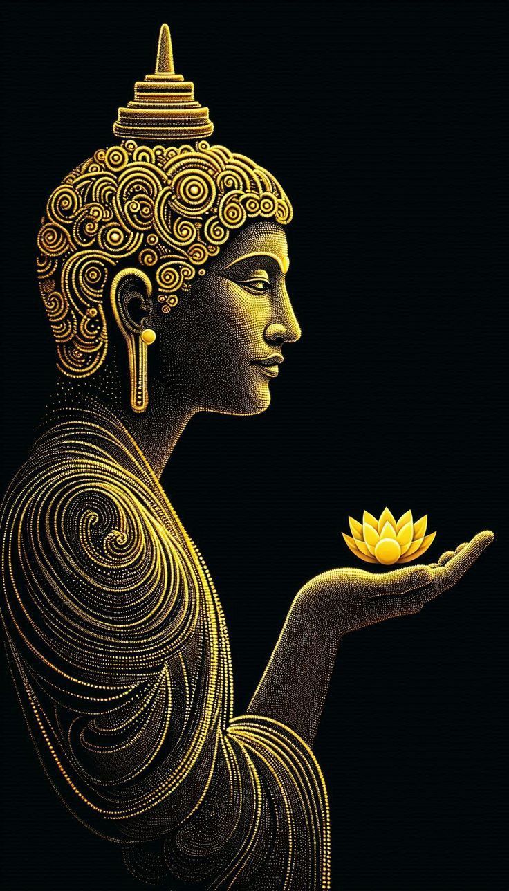 Golden Buddha holding a lotus flower