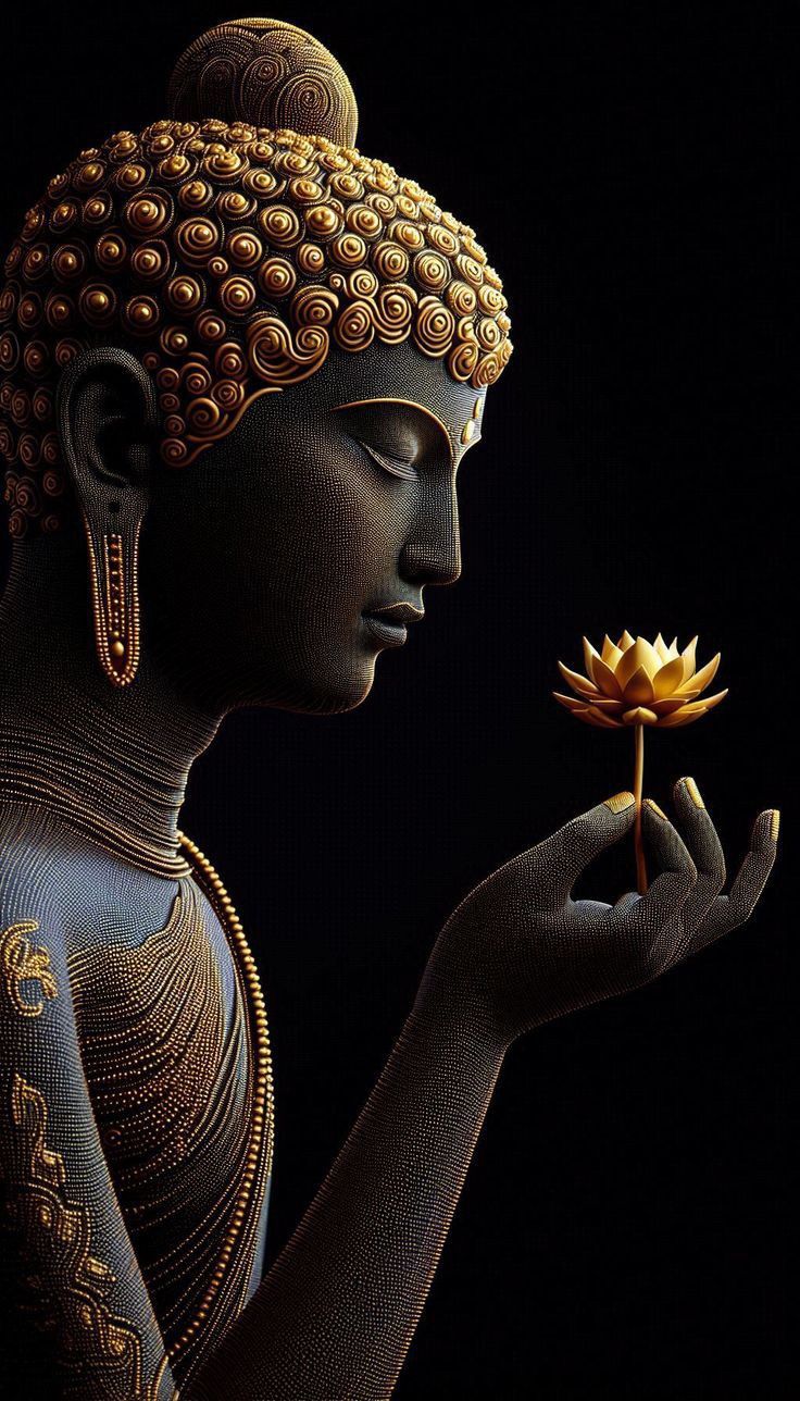 Golden Buddha holding a lotus flower