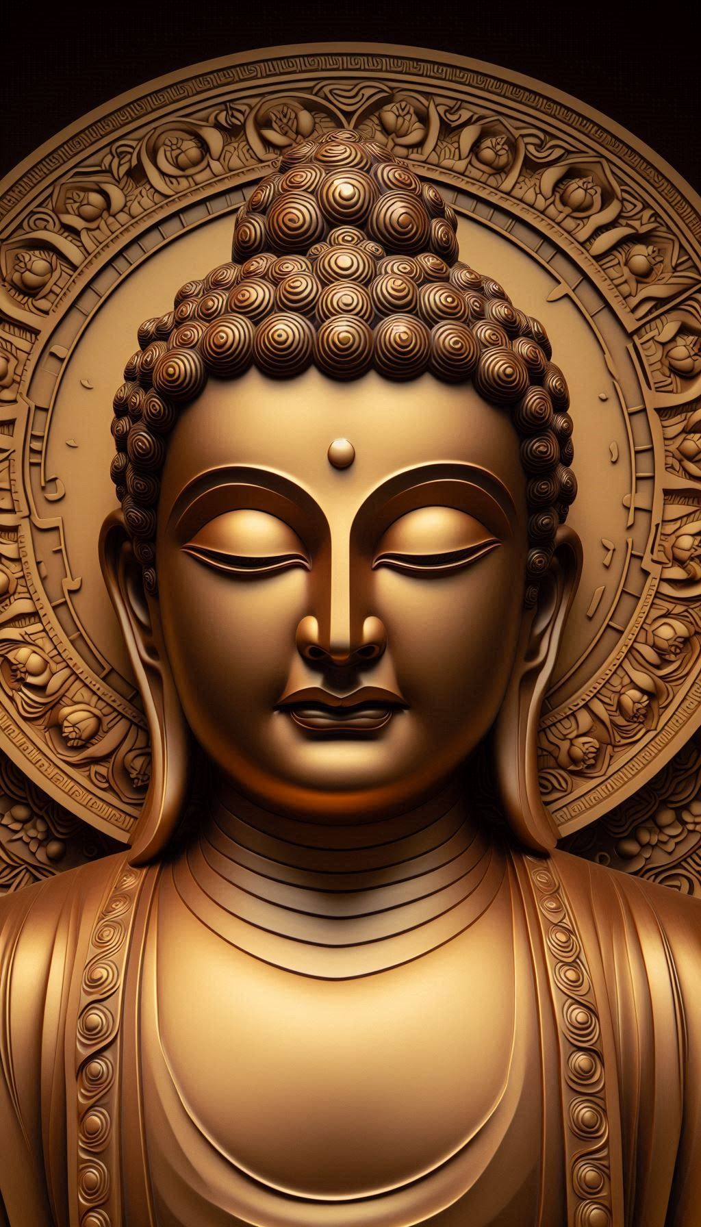 Golden Buddha face serene and peaceful