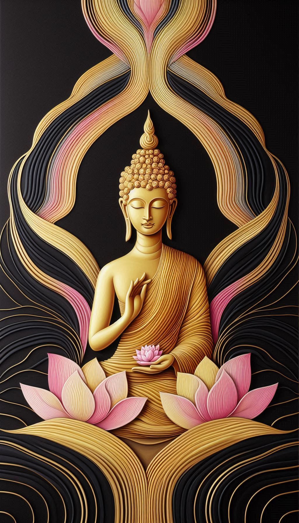 Buddha meditating with lotus flowers