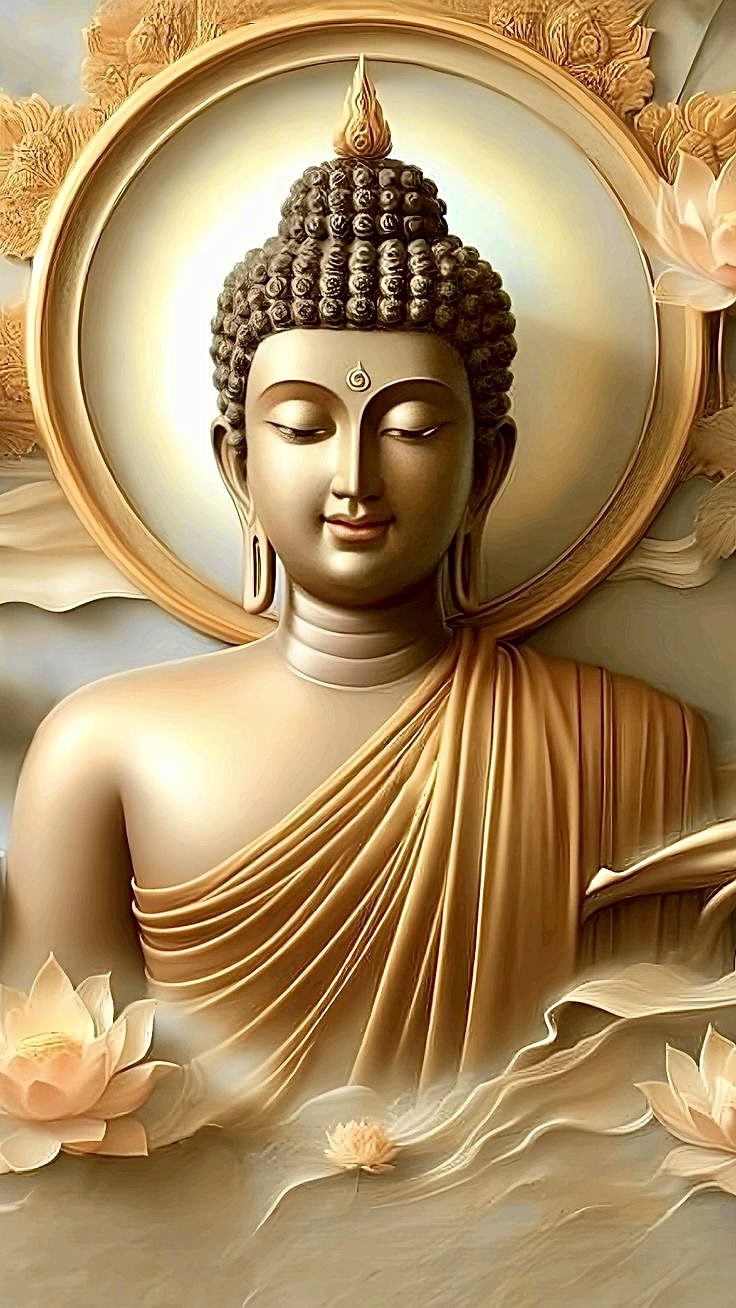 Golden Buddha portrait serene meditation.