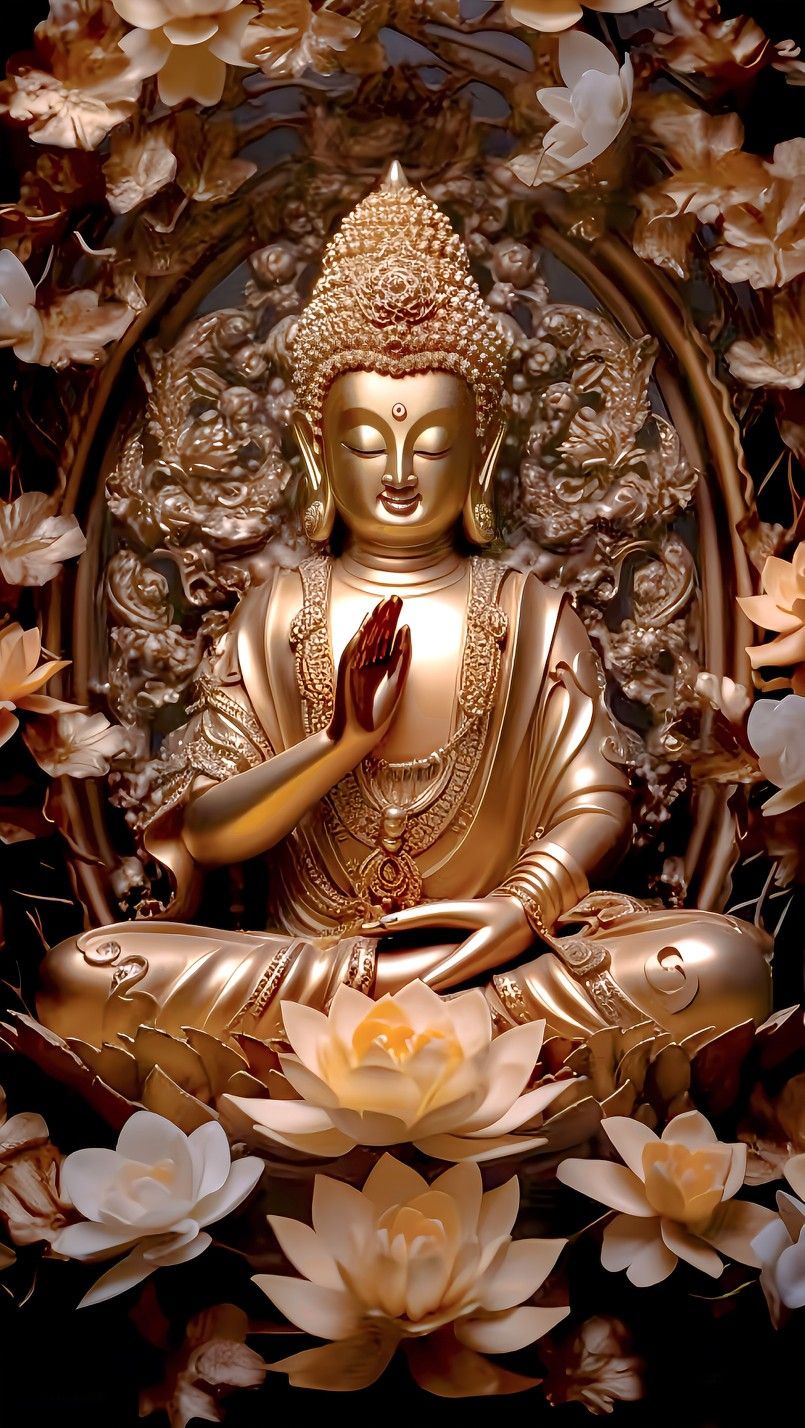 Golden Buddha with lotus flowers