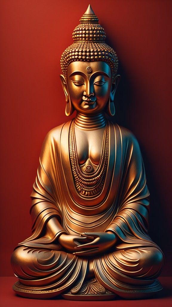 Golden Buddha statue in meditative pose.