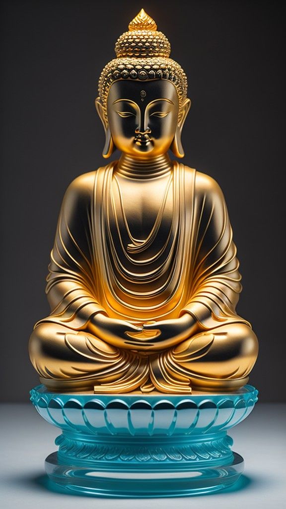 Golden Buddha statue in meditative pose.