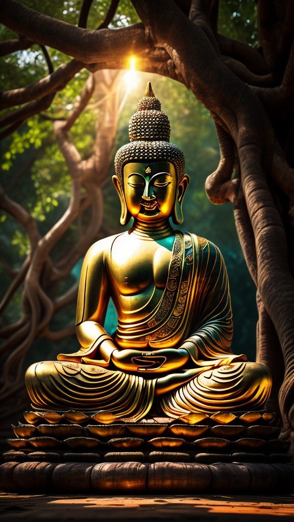 Buddha meditating beneath Bodhi tree