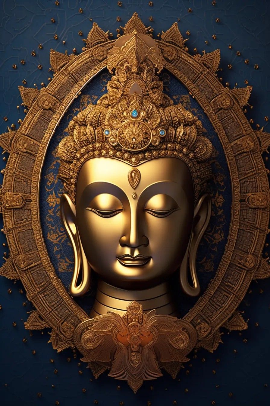 Golden Buddha face, peaceful and serene