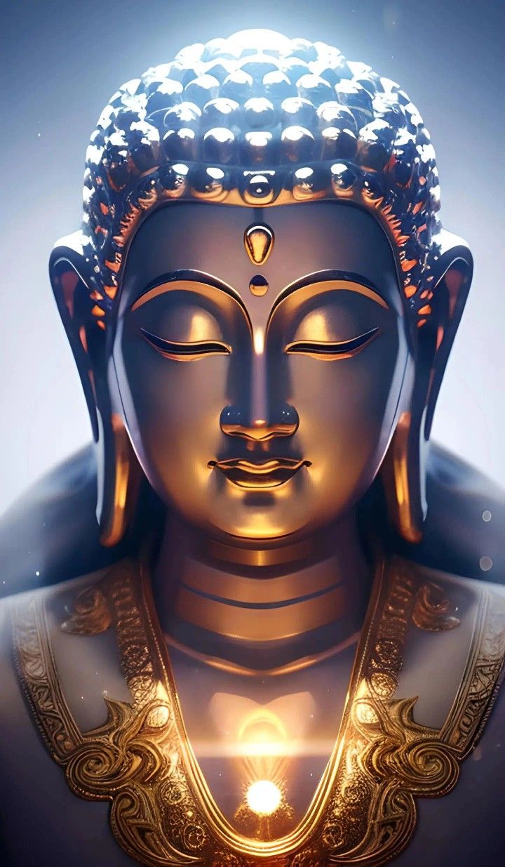 Golden Buddha face in peaceful meditation