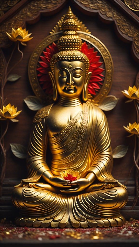 Golden Buddha statue in meditative pose