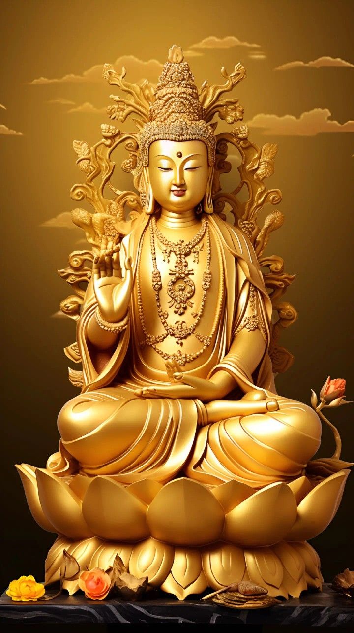 Golden Buddha in lotus position.