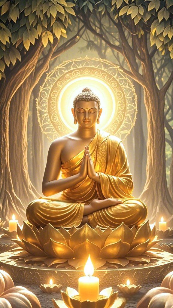 Buddha in golden meditative pose