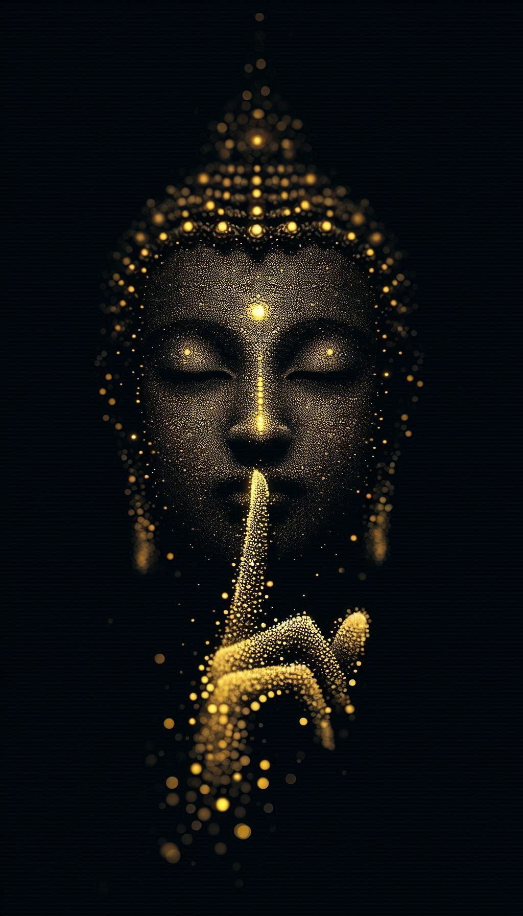 Golden Buddha face in meditation