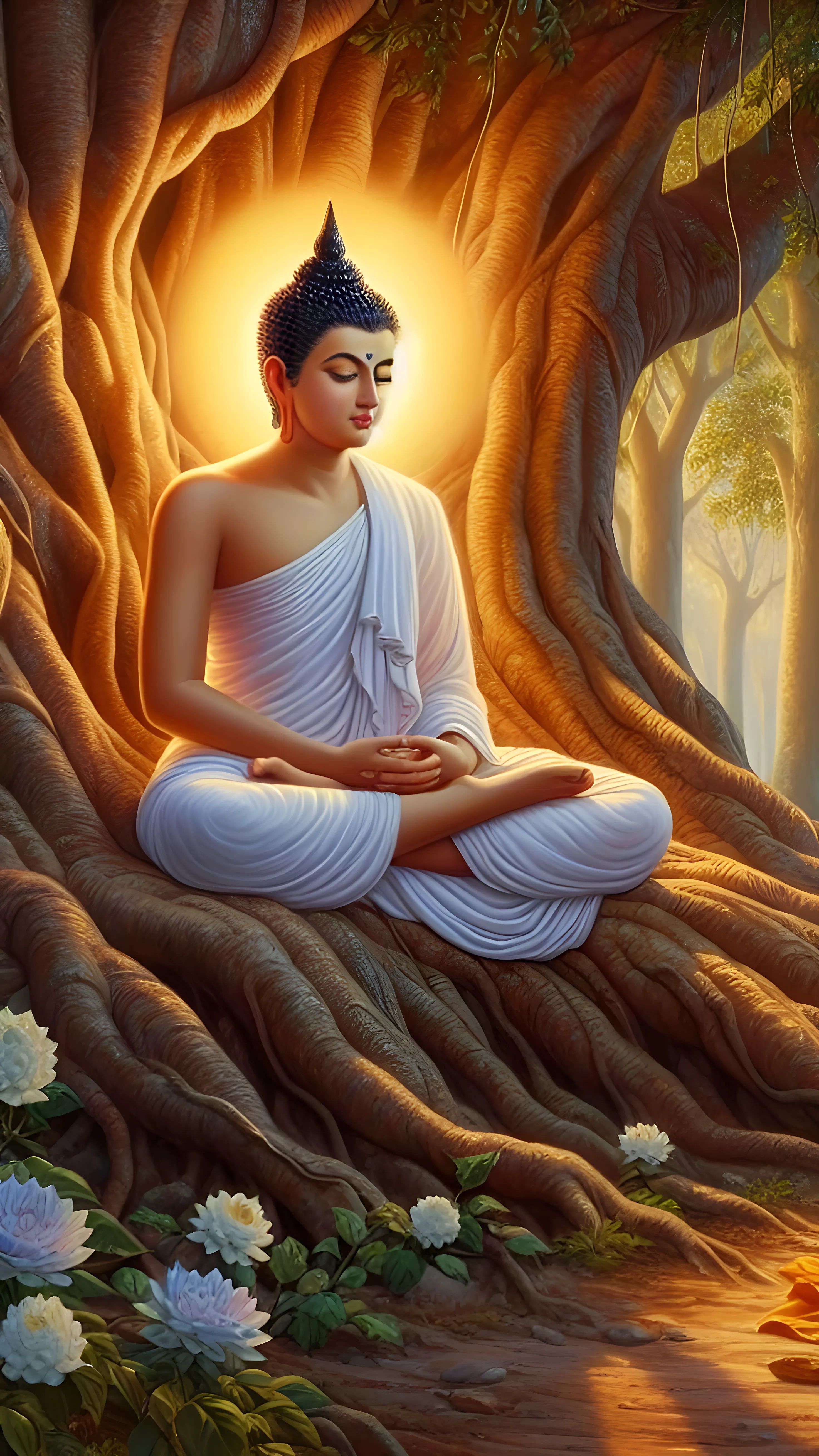 Buddha meditating beneath Bodhi tree