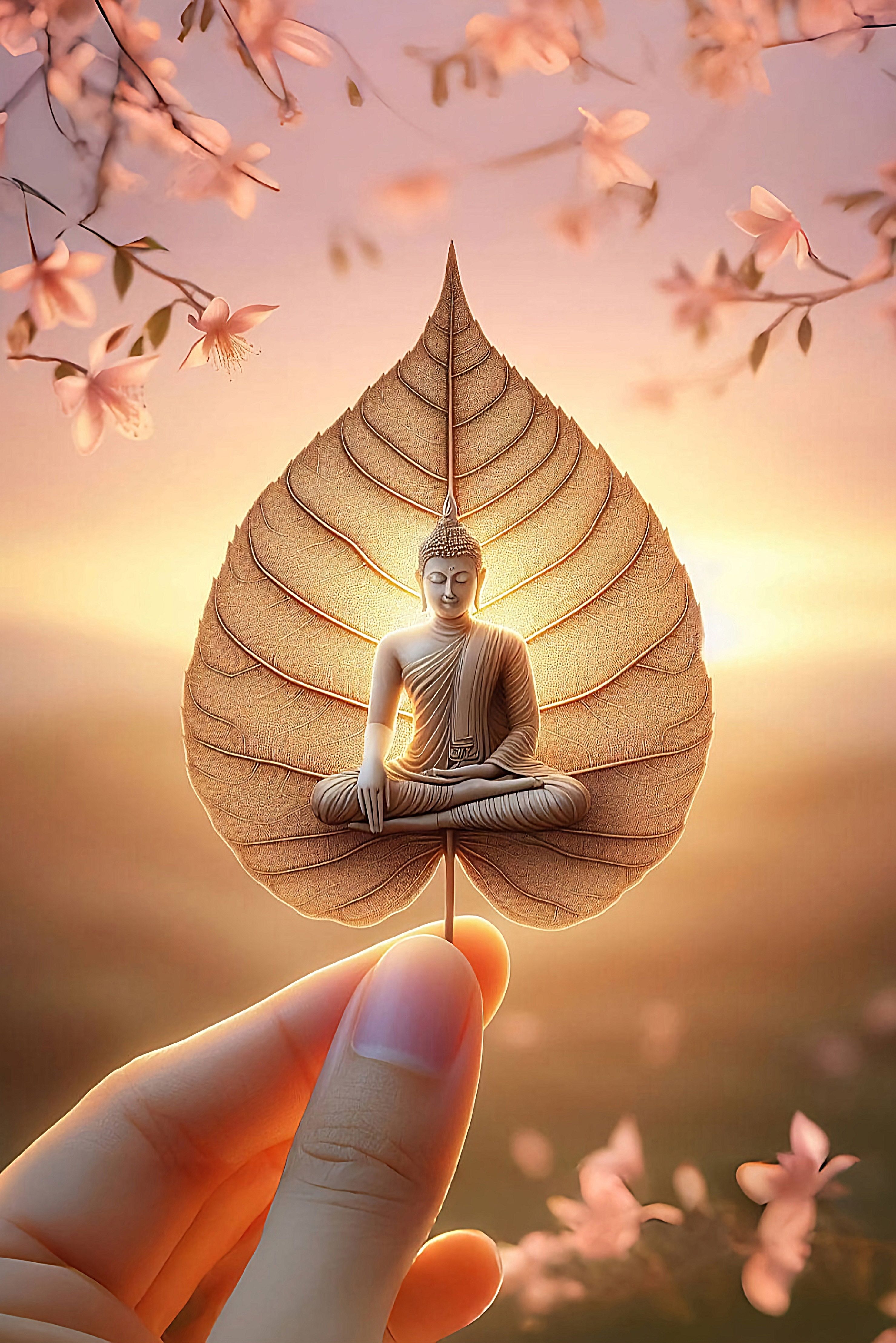 Buddha meditating on a lotus leaf