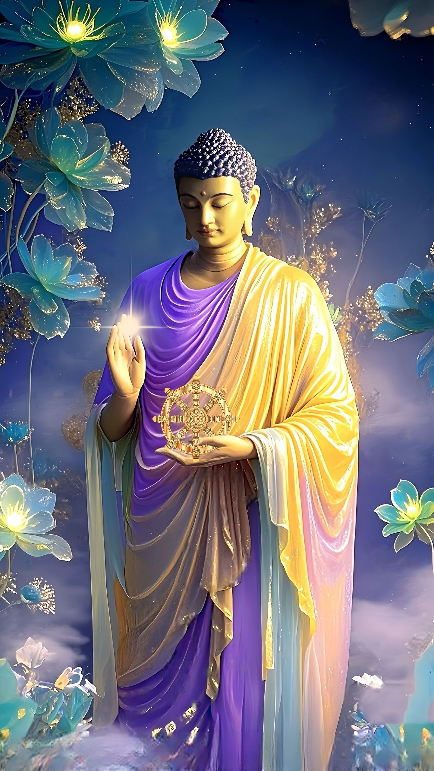 Buddha with lotus flowers, serene image