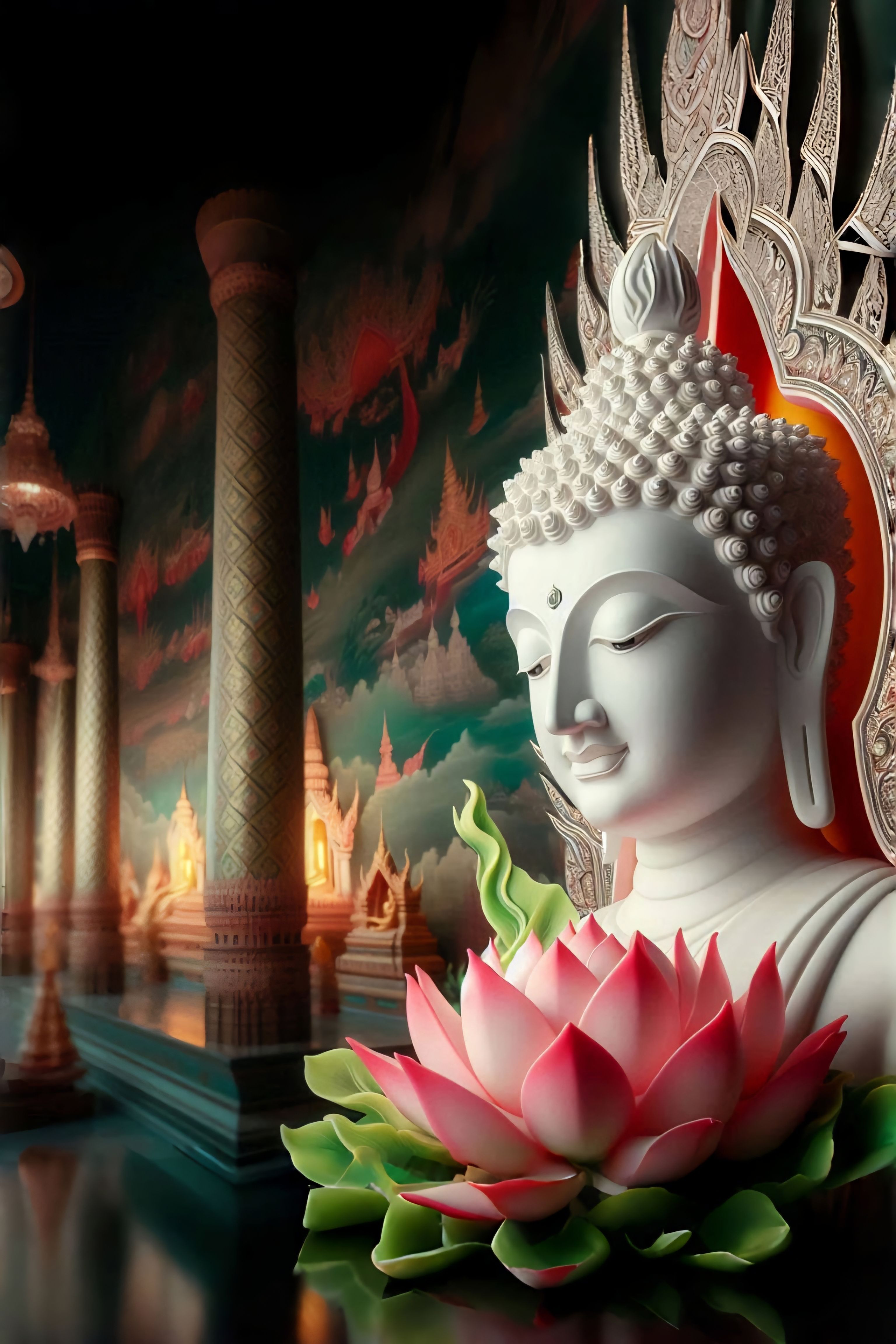 Buddha serene temple lotus flower