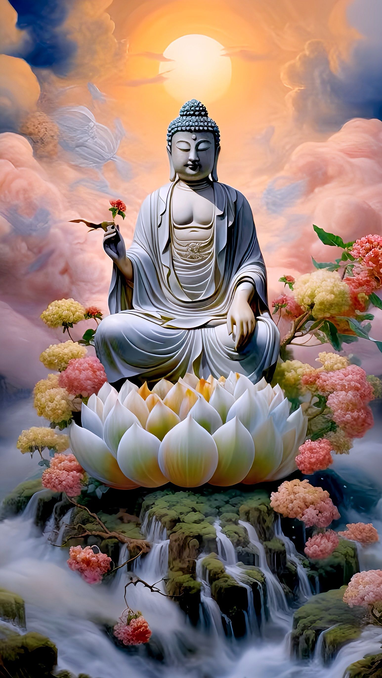 Buddha meditating on a lotus flower