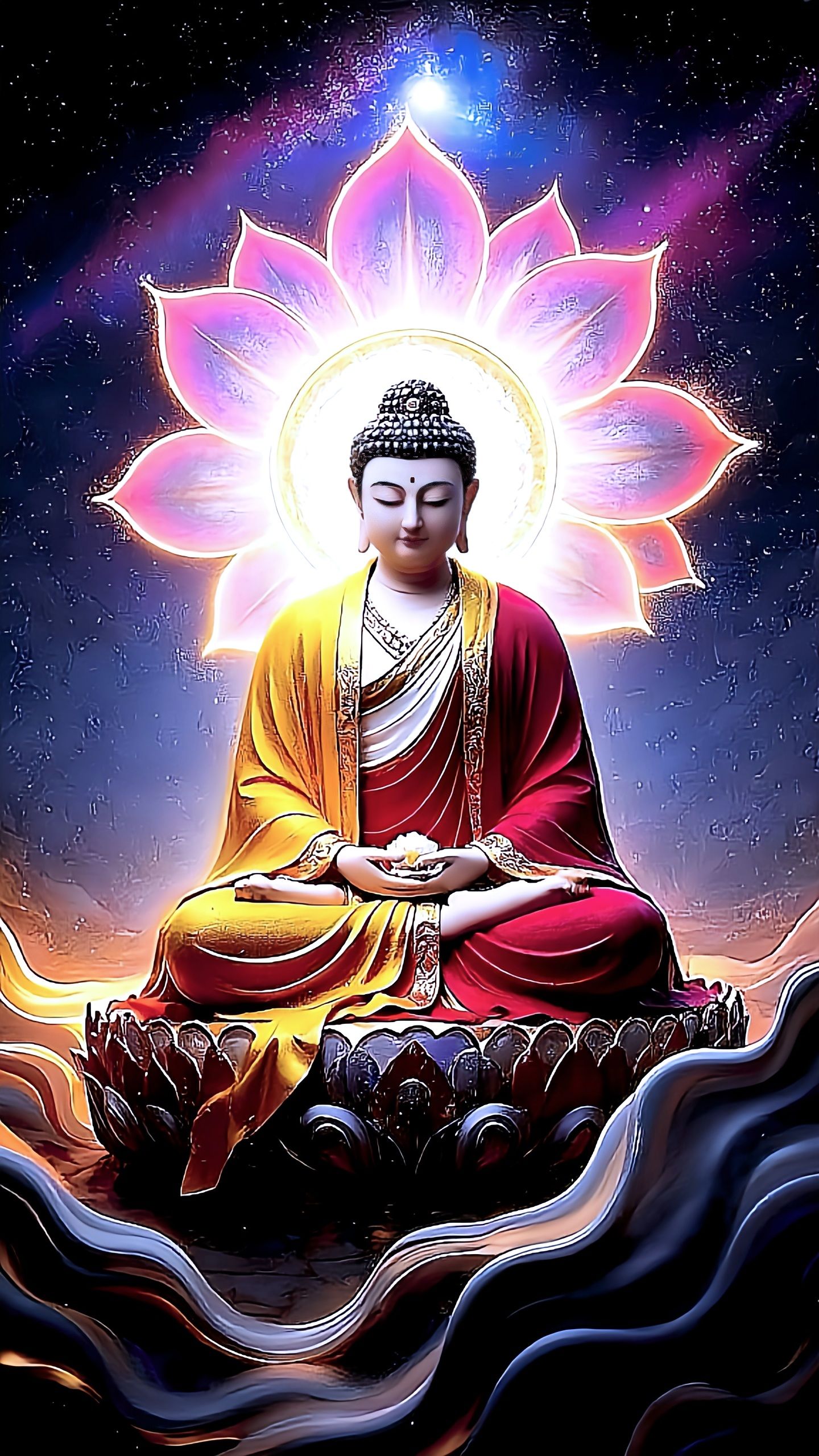 Buddha meditating on lotus flower