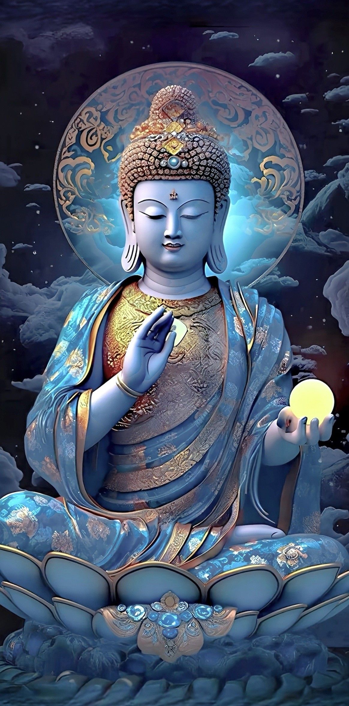 Serene Buddha with a moon in hand