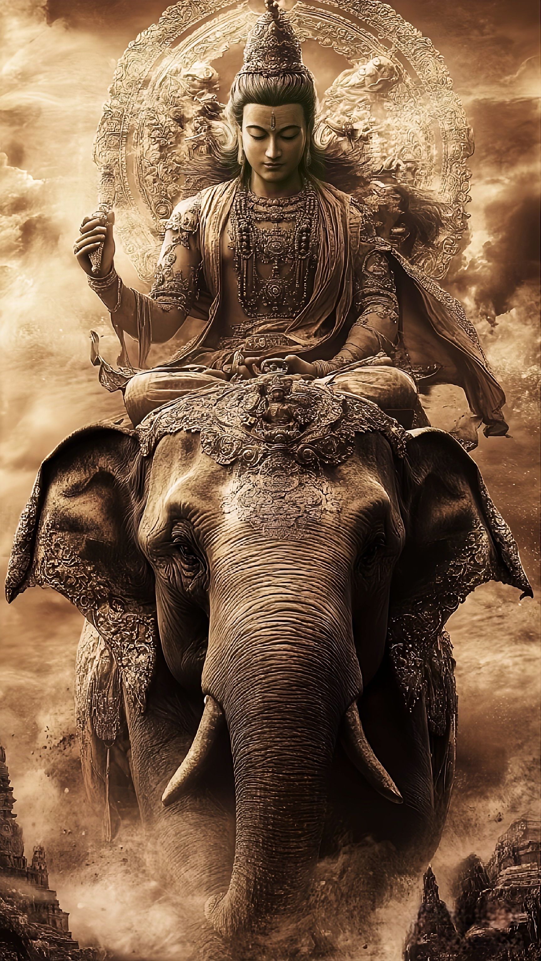 Buddha descending on celestial elephant