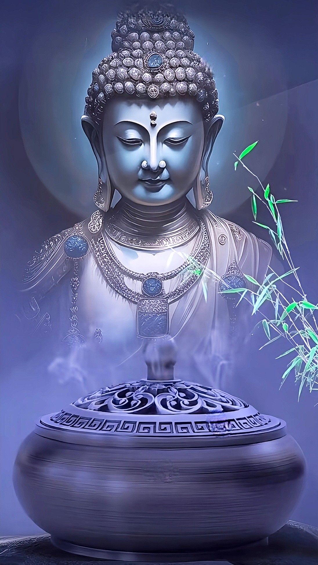 Peaceful Buddha portrait with halo