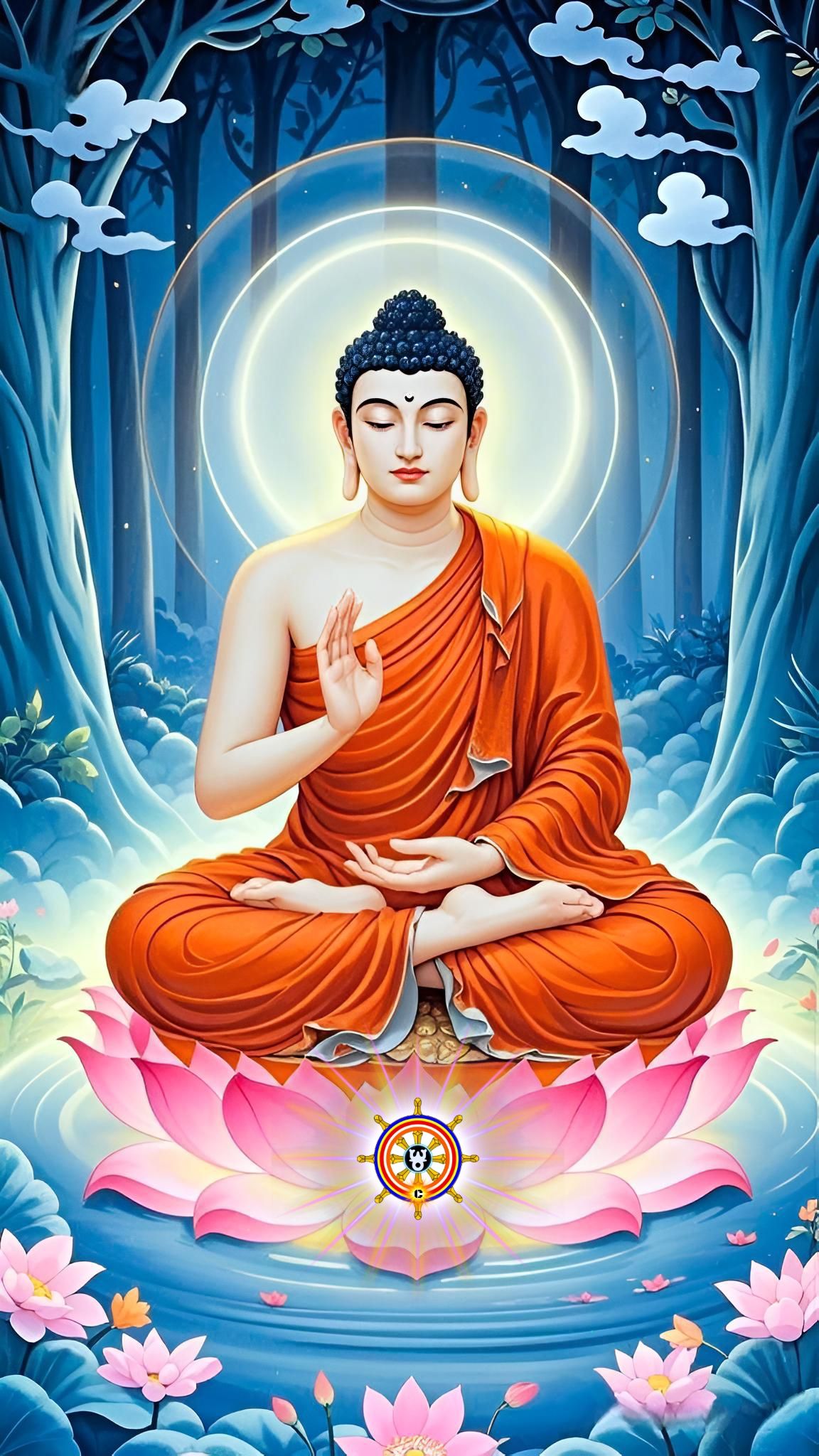 Buddha meditating on lotus flower