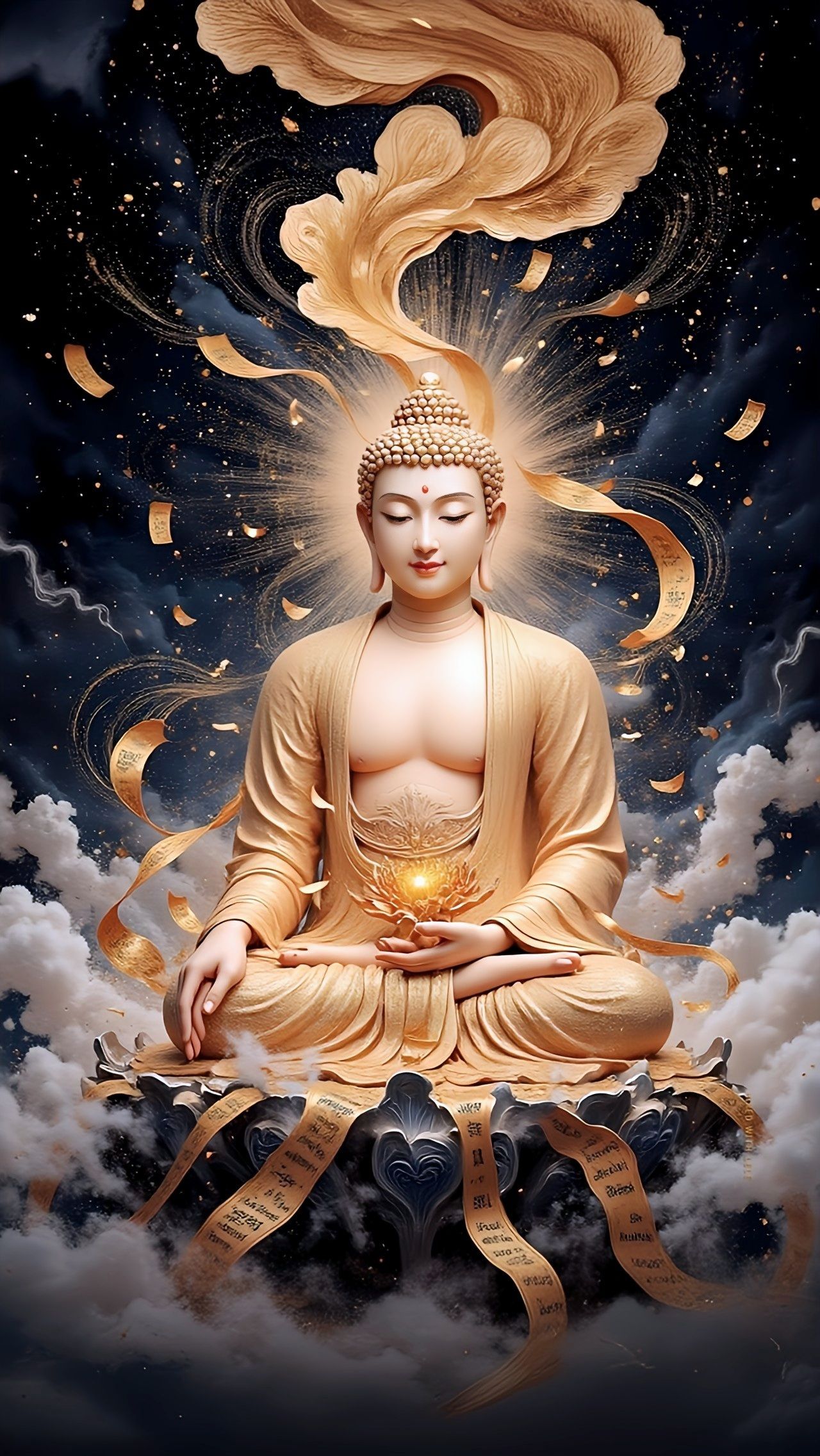 Buddha meditating in cosmic serenity