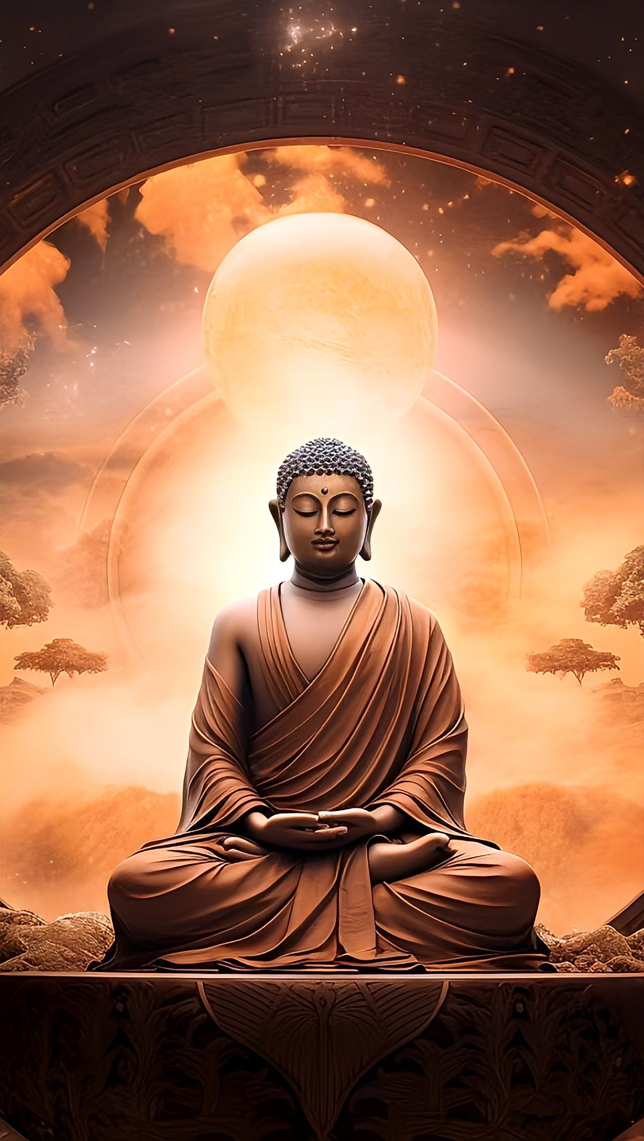 Buddha in meditative pose, golden aura