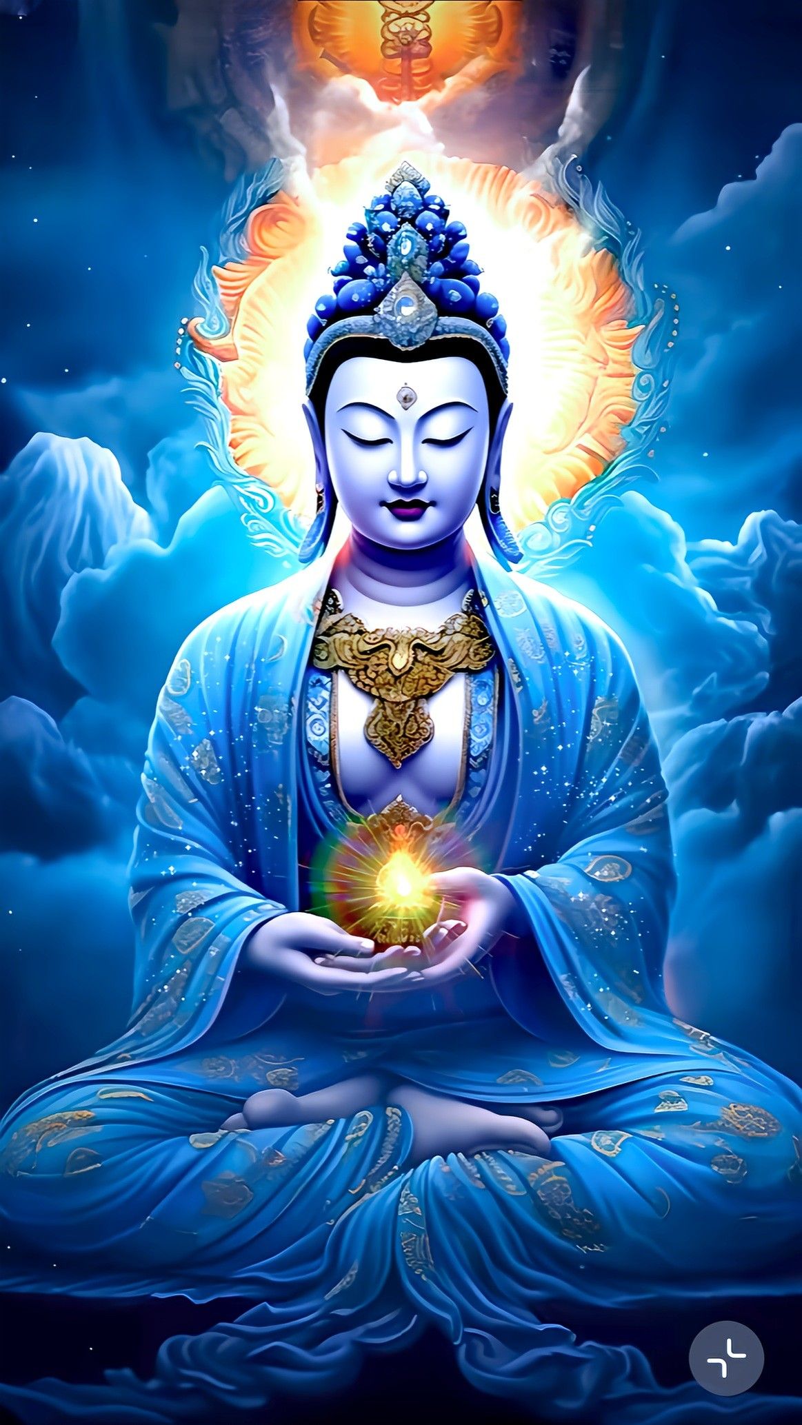 Buddha meditating in a celestial aura