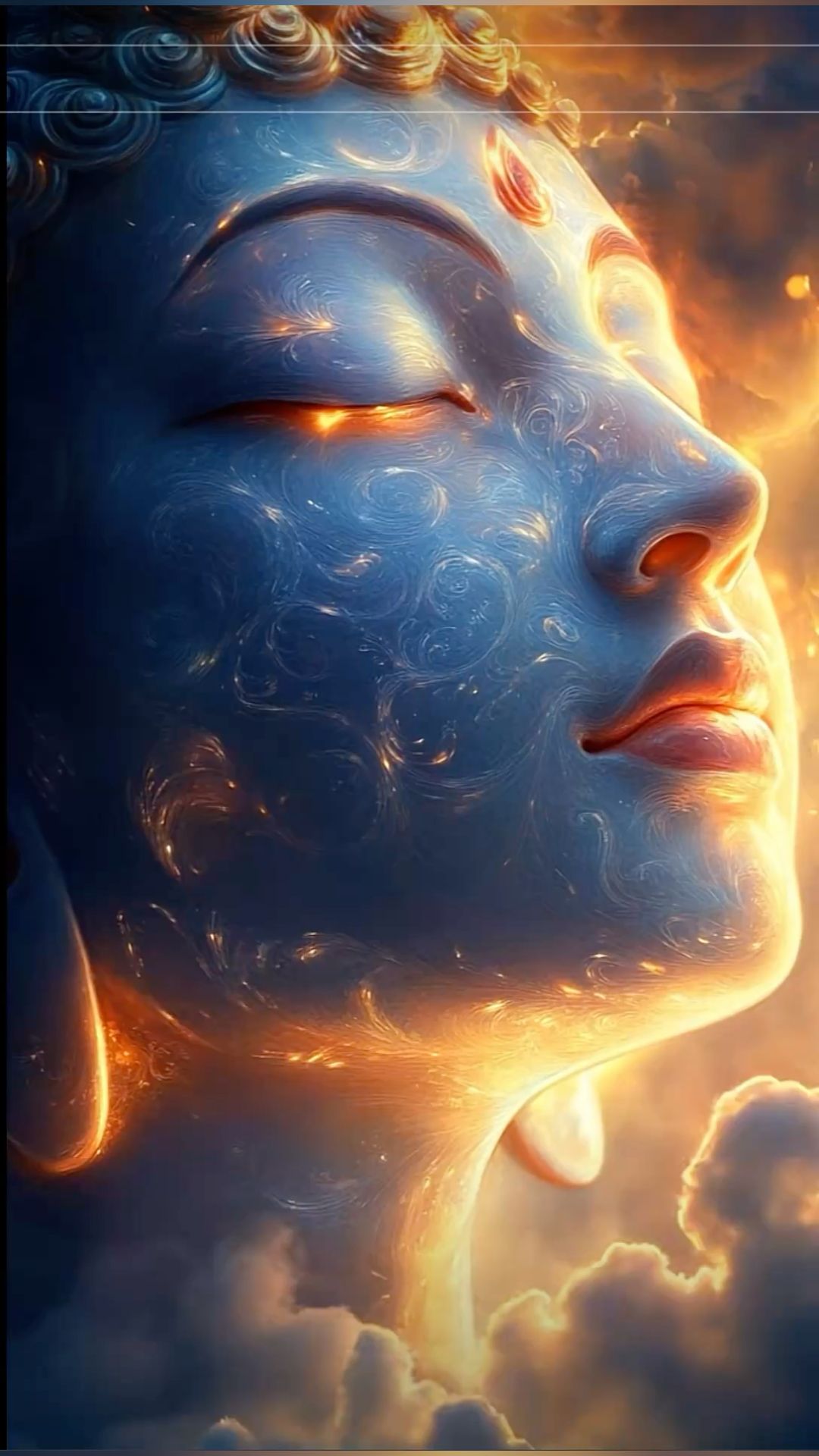 Buddha\'s serene face in cosmic art.