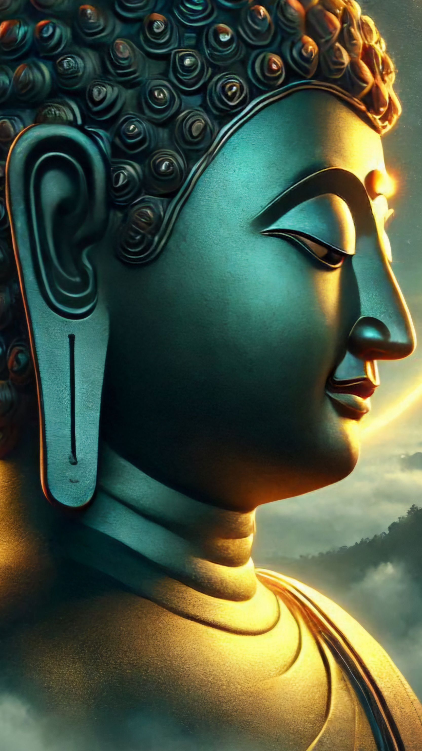 Close-up of Buddha\'s peaceful face.