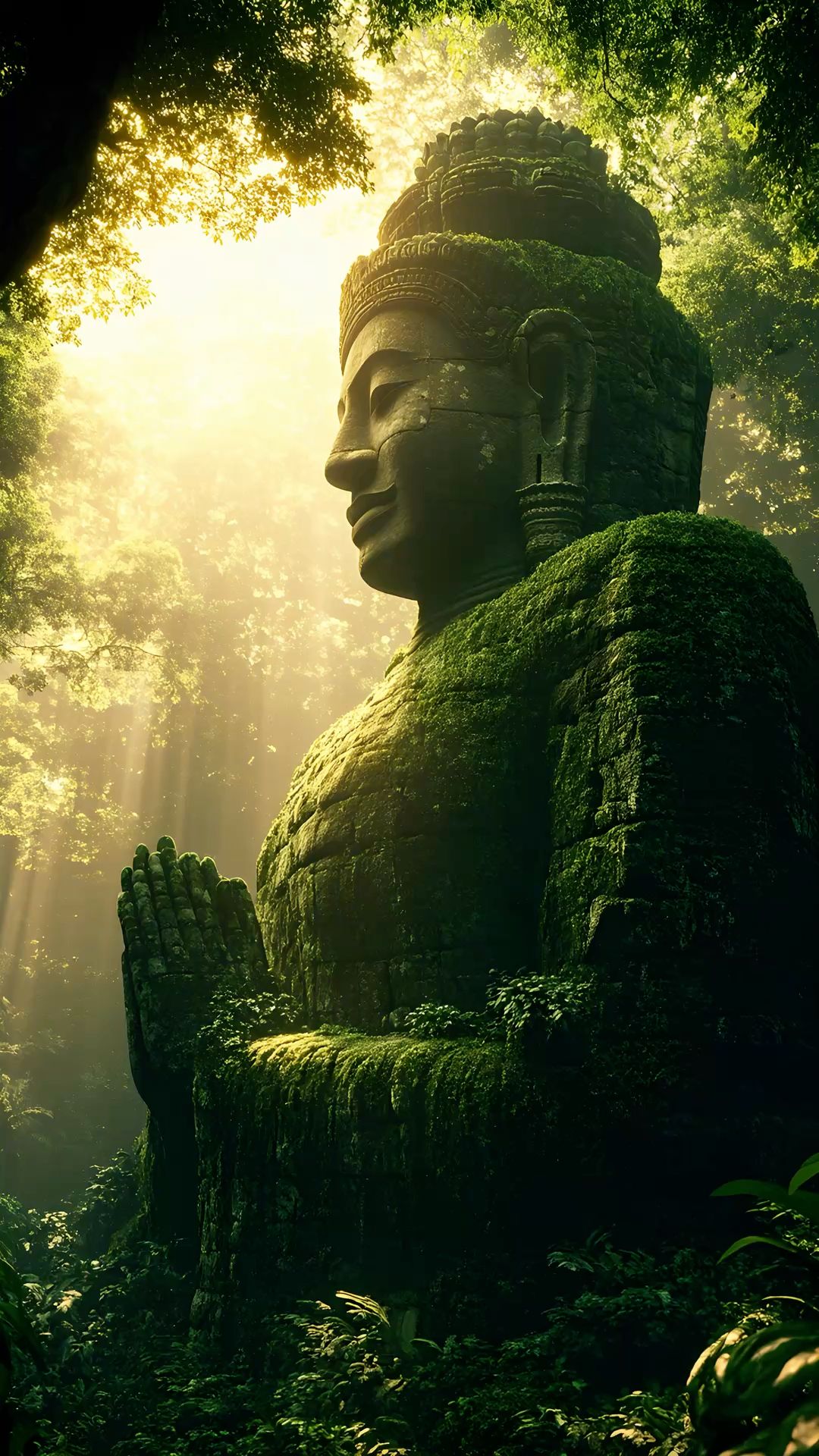 Buddha statue in tranquil forest setting