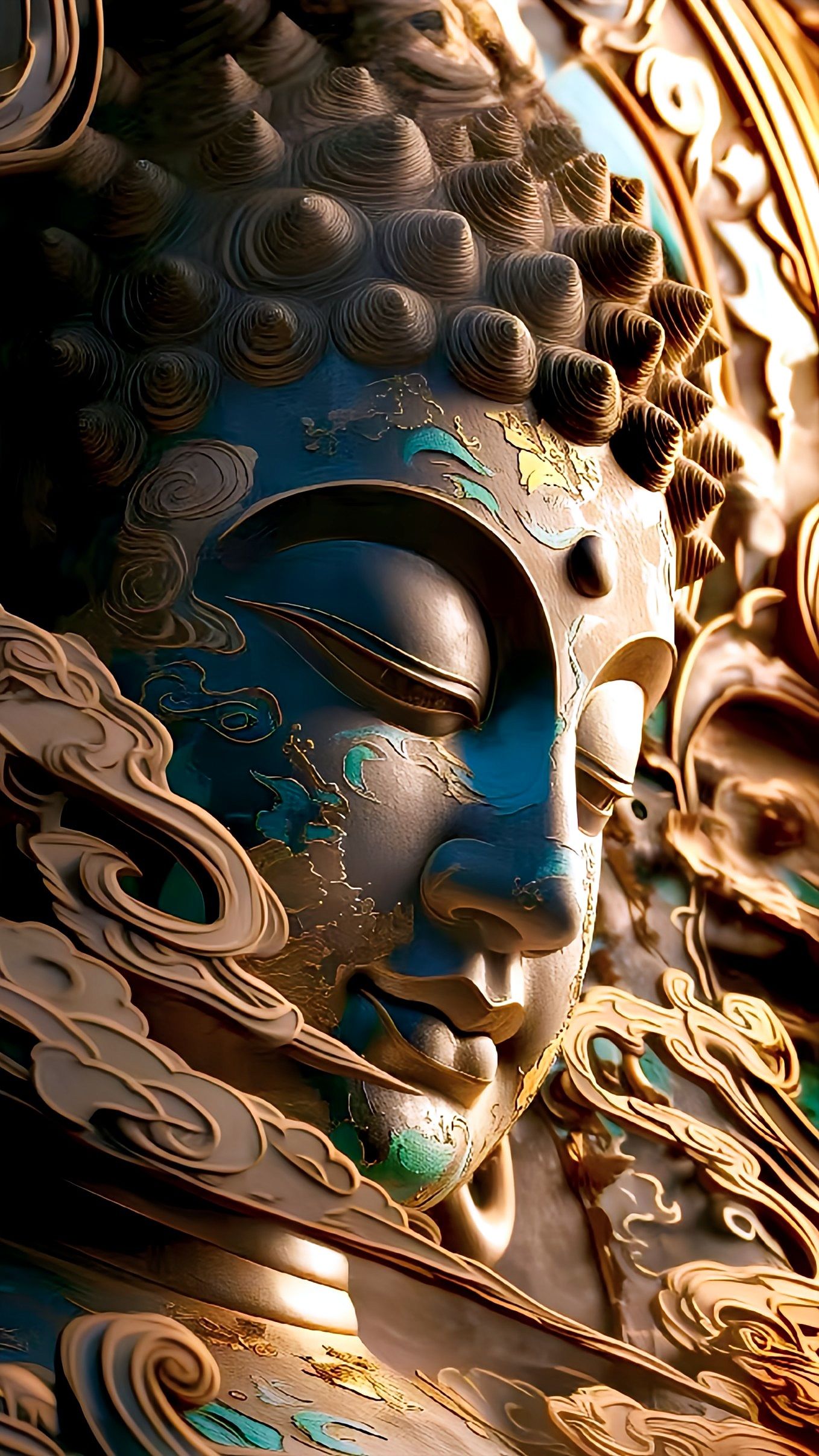 Golden Buddha statue serene expression