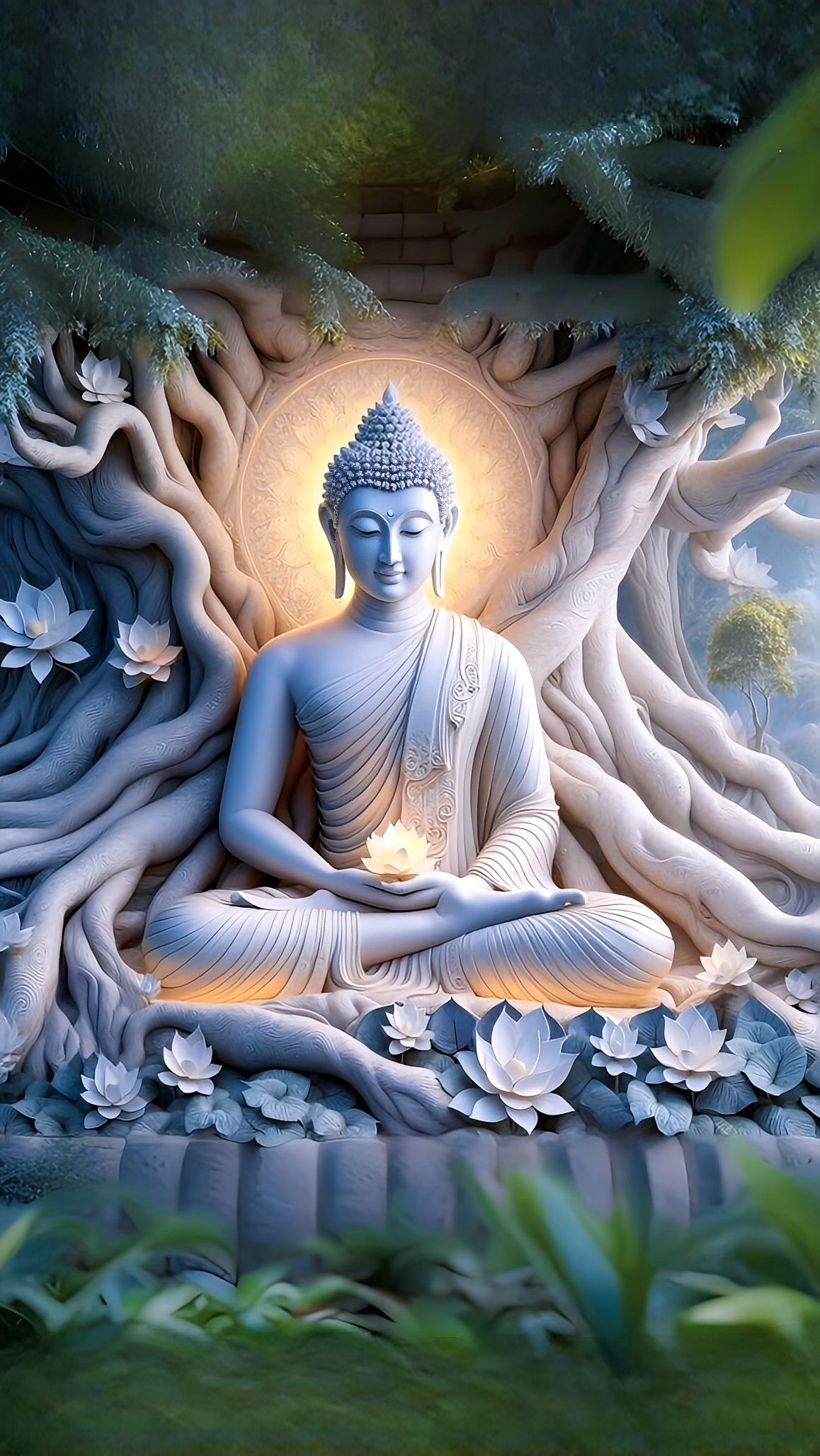 Buddha meditating under the Bodhi tree