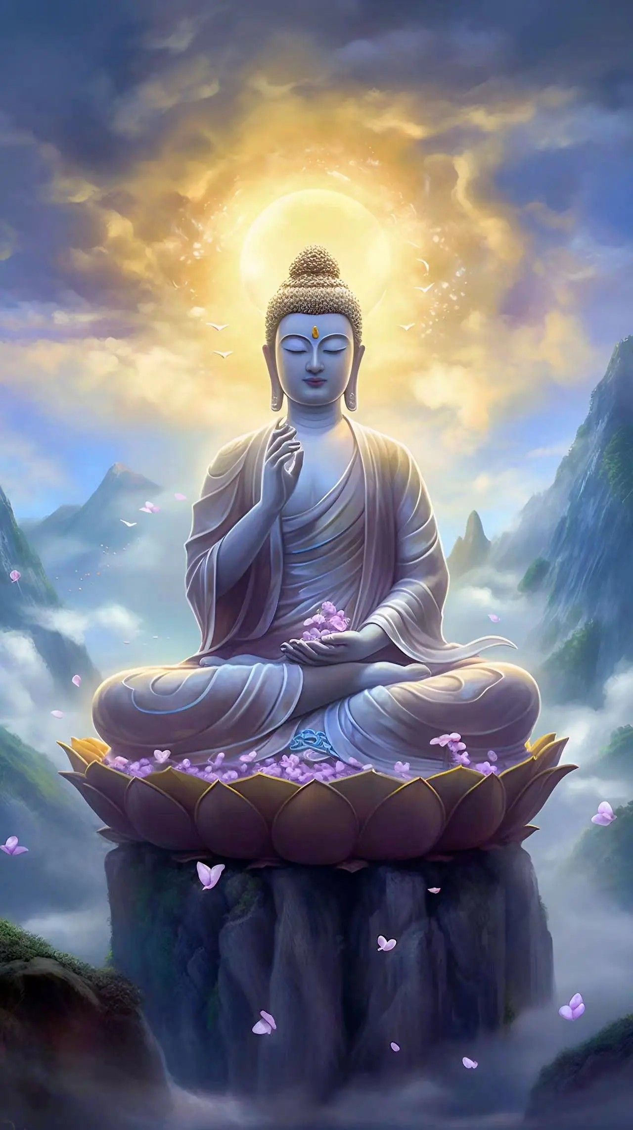 Buddha meditating on a lotus flower
