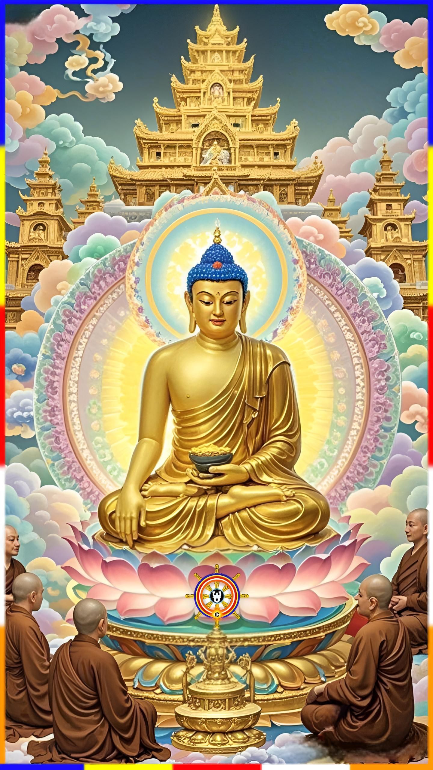 Buddha meditating in golden aura