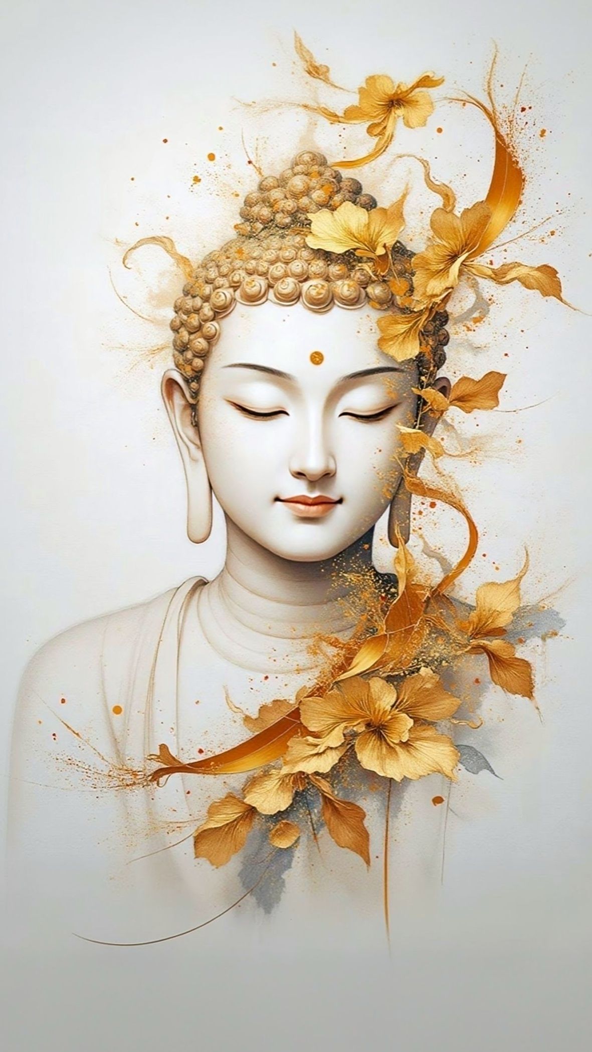 Buddha adorned with golden flowers