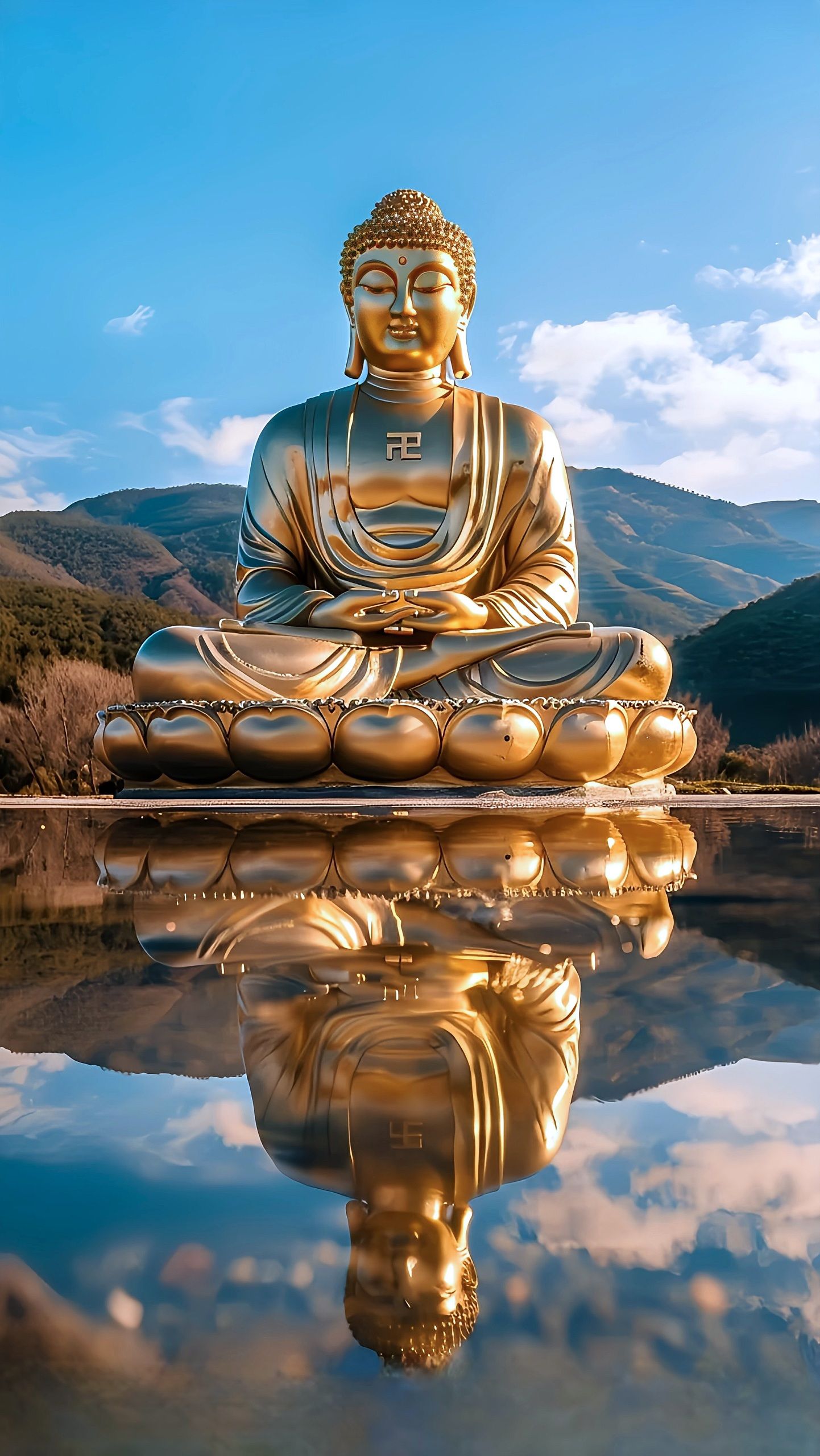 Golden Buddha statue in peaceful meditation