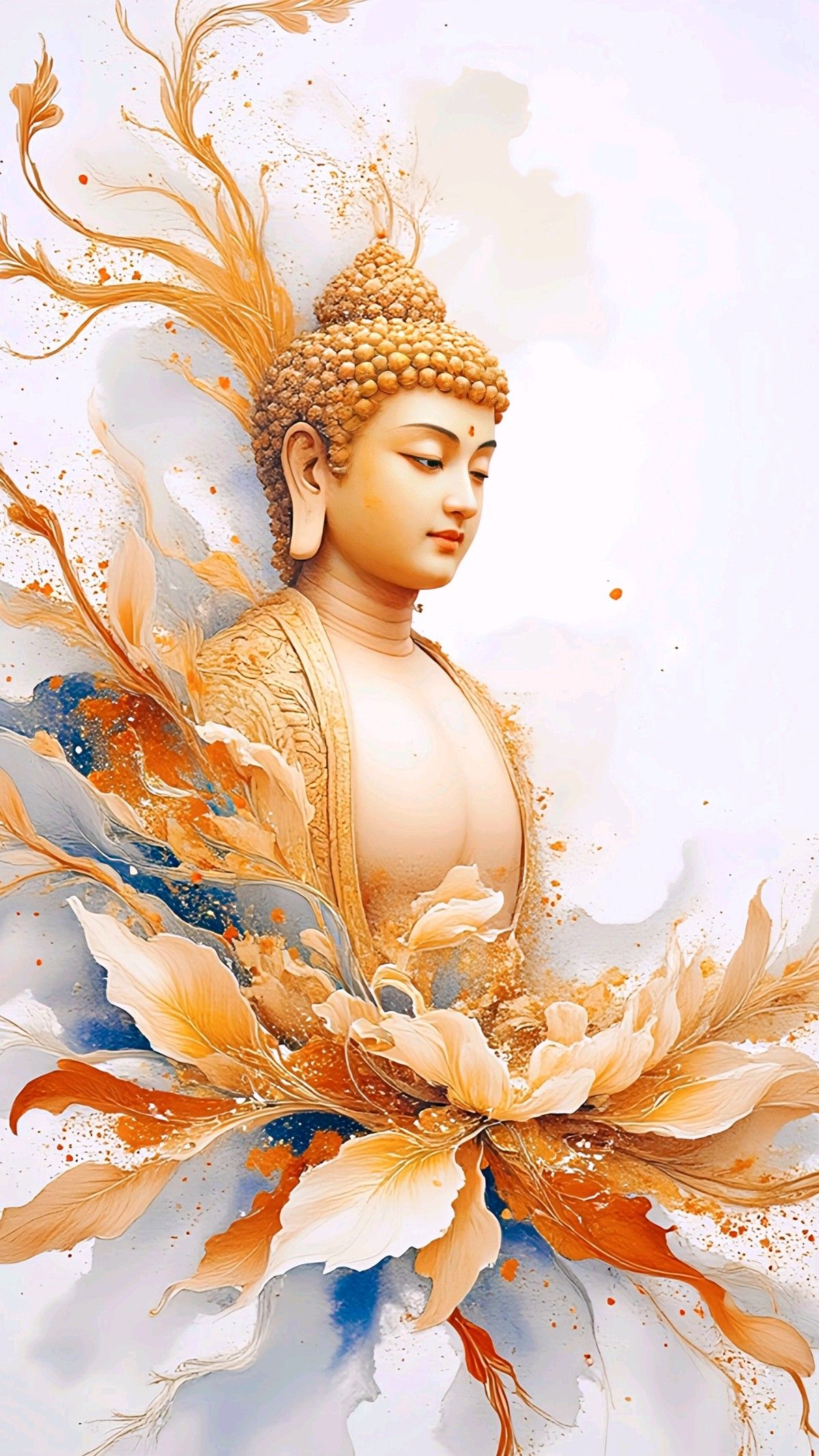 Golden Buddha amidst lotus blossoms