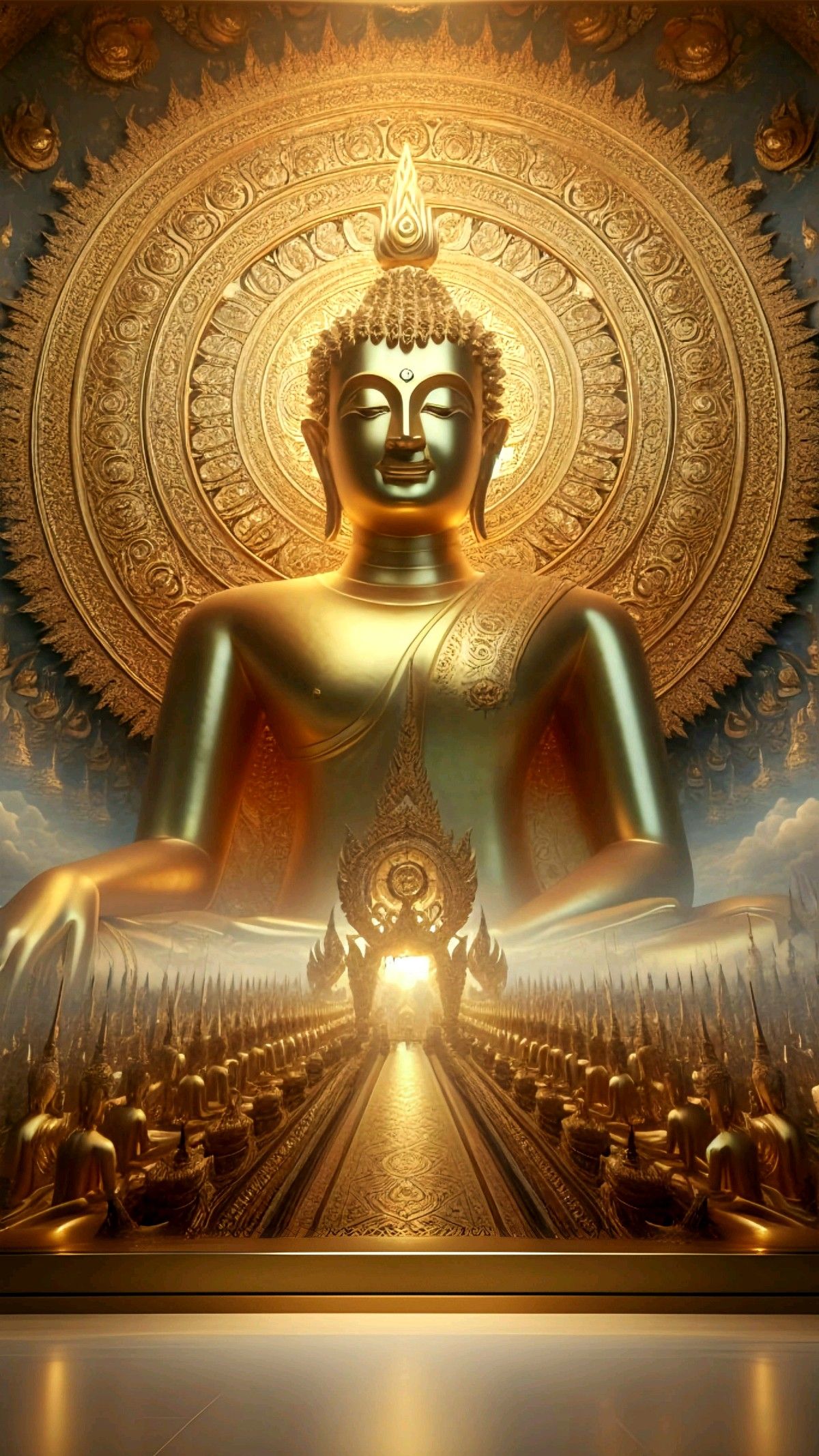 Golden Buddha statue radiating peace.